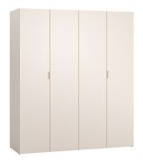 Falttüren / Kleiderschrank | Farbe: Beige | Soft-Close | Griffe: Beige | Maße: 180 x 57 x 206 cm | inkl. LED-Beleuchtung | 3 Schubladen | 3 Kleiderstangen