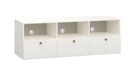 Stevige tv-kast met drie vakken Aenna 102, kleur: wit/grijs, drie lades, drie kabelopeningen, maten: 51,5 x 151 x 46,5 cm, stijlvol, handgrepen: eikenhout