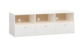TV-meubel / TV-meubel met drie laden Aenna 97, kleur: wit / eiken, handgrepen: Wit, drie kabelgaten, drie vakken, afmetingen: 51,5 x 151 x 46,5 cm
