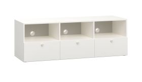 Functioneel tv-meubel / tv-kast met drie vakken Aenna 99, kleur: wit / grijs, maten: 51,5 x 151 x 46,5 cm, handgrepen: wit, drie lades, drie kabelopeningen
