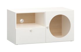 Kleine TV-onderkast met één lade Aenna 103, kleur: wit / eiken, maten: 51,5 x 101 x 46,5 cm, één deur, twee vakken, zeer stabiel en duurzaam