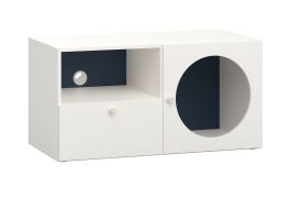 TV-meubel / TV-meubel in eenvoudig design Aenna 104, kleur: wit / indigo, afmetingen: 51,5 x 101 x 46,5 cm, één deur, één lade, twee vakken