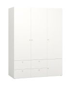 Kledingkast met zes vakken Aenna 13, kleur: wit / eiken, maten: 202,5 x 151 x 60 cm, handgrepen: wit, vier lades, twee kledingstangen