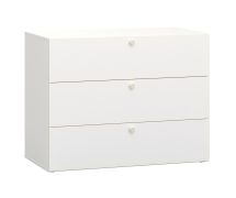 Neutrale ladekast met drie laden Aenna 115, zeer robuust en duurzaam, kleur: wit, handgrepen: Wit, afmetingen: 76,5 x 101 x 46,5 cm, stelvoetjes, voor in de woonkamer