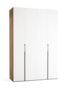 Falttür / Kleiderschrank | Farbe: Weiß / Eiche | 2 Türen | inkl. LED-Beleuchtung mit Bewegungssenor | 160 x 60 x 240 cm | Griffe: Schwarz | Soft-Close
