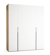 Falttür / Kleiderschrank | Farbe: Weiß / Eiche | 2 Türen | Soft-Close-Funktion | 200 x 60 x 240 cm | Griffe: Metall | inkl. LED-Beleuchtung mit Bewegungssenor