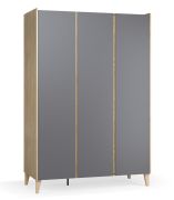 Kledingkast / kleur: grafiet / 3 deuren / draaideurkast / incl. LED-verlichting / afmetingen: 140 x 60 x 204 cm / 2 lades / 6 vakken / 1 kledingstang