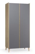 Kledingkast / 2 deuren / kleur: grafiet / draaideurkast / 5 vakken / 2 kledingstangen / afmetingen: 94,5 x 60 x 204 cm / soft-close / incl. LED-verlichting