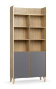 Open kast / Kleur: eiken / grafiet / 10 vakken / 2 deuren / Poten: dennenhout / Afmetingen: 94,5 x 38 x 204 cm / Soft-close functie / ABS randbescherming