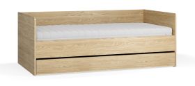 Gastenbed / logeerbed / kleur: eiken / incl. opklapbare lattenbodem / ligvlak: 90 x 200 cm / bergruimte voor beddengoed / ABS randbescherming
