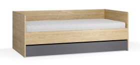Gastenbed / logeerbed / kleur: eiken / grafiet / incl. opklapbare lattenbodem / ligvlak: 90 x 200 cm / bergruimte voor beddengoed / ABS randbescherming