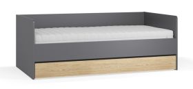 Gastenbed / logeerbed / kleur: grafiet / eiken / bergruimte voor beddengoed / ligvlak: 90 x 200 cm / ABS randbescherming / incl. opklapbare lattenbodem