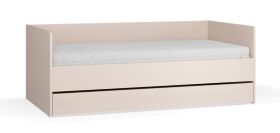 Gastenbed / logeerbed / kleur: beige / incl. opklapbare lattenbodem / ligvlak: 90 x 200 cm / ABS randbescherming / bergruimte voor beddengoed