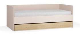 Gastenbed / logeerbed / kleur: beige / eiken / incl. opklapbare lattenbodem / ligvlak: 90 x 200 cm / bergruimte voor beddengoed / ABS randbescherming