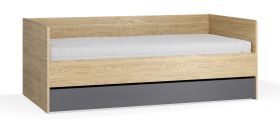 Gastenbed / logeerbed met lade / kleur: eiken / grafiet / incl. opklapbare lattenbodem / ligvlak: 90 x 200 cm / bergruimte voor beddengoed