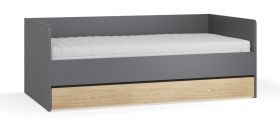 Gastenbed / logeerbed met lade / kleur: grafiet / eiken / incl. opklapbare lattenbodem / ligvlak: 90 x 200 cm / bergruimte voor beddengoed