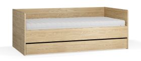 Dagbed / bed met extra slaapplaats / kleur: eiken / incl. opklapbare lattenbodem / ligvlak: 90 x 200 cm / logeerbed / bedbox voor beddengoed