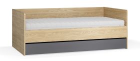 logeerbed / gastenbed met extra slaapplaats / kleur: eiken / grafiet / incl. opklapbare lattenbodem / ligvlak: 90 x 200 cm / dagbed / ABS randen