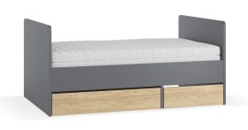 Kinderbed / 2 lades / kleur: grafiet / eiken / lattenbodem: 90 x 160 - 200 cm / uitschuifbaar / incl. opklapbare lattenbodem / lattenbodem voor beddengoed