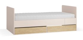 Kinderbed / 2 lades / kleur: beige / eiken / ligvlak: 90 x 160 - 200 cm / uitschuifbaar / inclusief opklapbare lattenbodem / bedbodem