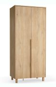 Kledingkast / 2 deuren / Soft-Close functie / geïntegreerde LED verlichting / 2 kledingstangen / 7 vakken / lange eiken handgrepen / 103 x 60 x 235 cm