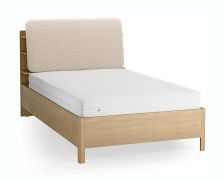 Einzelbett | Farbe: Eiche / Beige | gepolsterte Kopfstütze | vier offene Regale | Behälter hinter Rückenlehne | 120 x 200 cm | inkl. Lattenrost