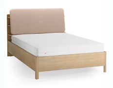 Tweepersoonsbed / kleur: eiken / ecru / 140 x 200 cm / gestoffeerde hoofdsteun / incl. lattenbodem / vier open schappen / bergruimte achter rugleunung