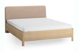 Tweepersoonsbed / 160 x 200 cm / massief eiken / kleur: eiken / ecru / discreet afgeronde vorm / incl. opklapbare lattenbodem / zacht gestoffeerde hoofdsteun