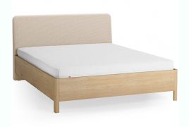 Tweepersoonsbed / 160 x 200 cm / massief eiken / kleur: eiken / beige / discreet afgeronde vorm / incl. lattenbodem / zacht gestoffeerde hoofdsteun