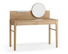 Make-up tafel / 2 lades / 1 spiegel / kleur: eiken / 123 x 56 x 96 cm / Open kast voor kleine spullen / Soft-Close functie / afgeronde hoeken