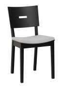 Eetkamerstoel / ergonomische vorm / kleur: zwart / massief eiken / bekleding: grijs / stoel / afmetingen: 43 x 50 x 86 cm / gemakkelijk te combineren