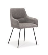 Gestoffeerde eetkamerstoel / kleur: grijs / zwart / goede afwerking / chenille stof / afmetingen: 53 x 55 x 82 cm / antislipvoetjes / stevige constructie