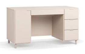 Bureau / Kleur: Beige / 4 laden / Poten: Beige / afmetingen: 140 x 67 x 77 cm / twee vakken / soft-close / functiebalk / handgrepen: Wit / voor kantoor