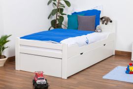 Kinderbed / jeugdbed "Easy Premium Line" K1/h Volledig incl. 2e kinderbed en 2 afdekplaten, 90 x 200 cm massief beukenhout wit gelakt
