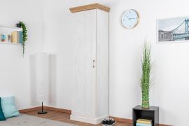 Draaideurkast / kledingkast Badile 11, kleur: wit/bruin grenenhout - 187 x 57 x 39 cm (H x B x D)