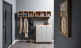 Hal / entree - Set "Nanez", 3 delig, kleur: eiken / grijs