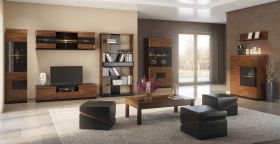 Woonkamer compleet - Set A Postira, 11 stuks, deels massief, kleur: walnoot / zwart
