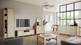 Woonkamer complete set A Braianik, 5-delig, metalen handgrepen in matgoud, kleur: eiken Wotan / beige, ABS, rustig kleurenschema, poten 36 mm dik