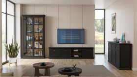 Woonkamer complete set B Torsakala, 3-delig, rijkelijk versierde bovenplaten en sokkels, metalen handgrepen in goud, kleur: zwart/grafiet, ABS-kantbescherming