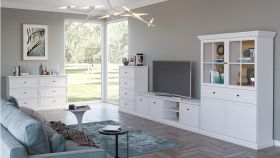 Woonkamer complete set A Torsakala, 4-delig, metalen handgrepen in zwart, kleur: wit opaal, ABS-randbescherming, zonder poten, versierde bovenplaat en sokkel