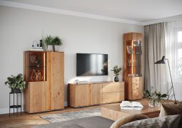 Complete woonkamer set A Sienne, 4-delig, massief wild eiken, push-to-open, geborsteld en geolied, inclusief LED-verlichting