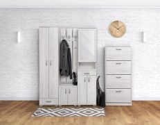 garderobe / kapstok compleet - Set A Camprodon, 5 delig, kleur: eiken wit