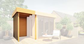 Aanbouw dak uitbreiding voor de tuinhuizen Nefud en Taklamakan 28 mm, kleur: eiken / antraciet - buitenmaten (B x D): 152 x 254 cm