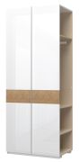 Aanbouwmodule voor draaideurkast / kast met twee deuren Faleasiu, kleur: wit / walnoten - Afmetingen: 224 x 90 x 56 cm (H x B x D)