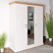 Draaideurkast / kledingkast Badile 19, kleur: wit/bruin grenenhout - 197 x 157 x 60 cm (H x B x D)