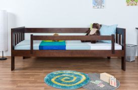 kinderbed / Juniorbed massief grenen, kleur walnoten 95, incl. lattenbodem - 90 x 200 cm (B x L)