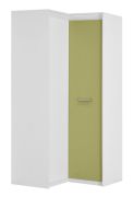 Kinderkamer - draaideurkast / hoekkledingkast Koa 04, kleur: Wit / Groen - Afmetingen: 203 x 98 x 98 cm (H x B x D)