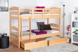 Stapelbed voor volwassenen "Easy Premium Line" K18/n incl. 2 laden en 2 afdekpanelen, hoofdbord met gaten, massief beukenhout transparant gelakt - ligvlak: 90 x 200 cm, (b x l) deelbaar