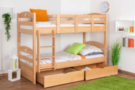 Stapelbed voor volwassenen "Easy Premium Line" K19/n incl. 2 laden en 2 afdekpanelen, hoofdbord en voeteneind met gaten, massief beukenhout transparant gelakt - 90 x 200 cm (b x l), deelbaar