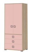 Kinderkamer - draaideurkast / kledingkast Benjamin 13, kleur: beuken / roze - 198 x 84 x 56 cm (H x B x D)